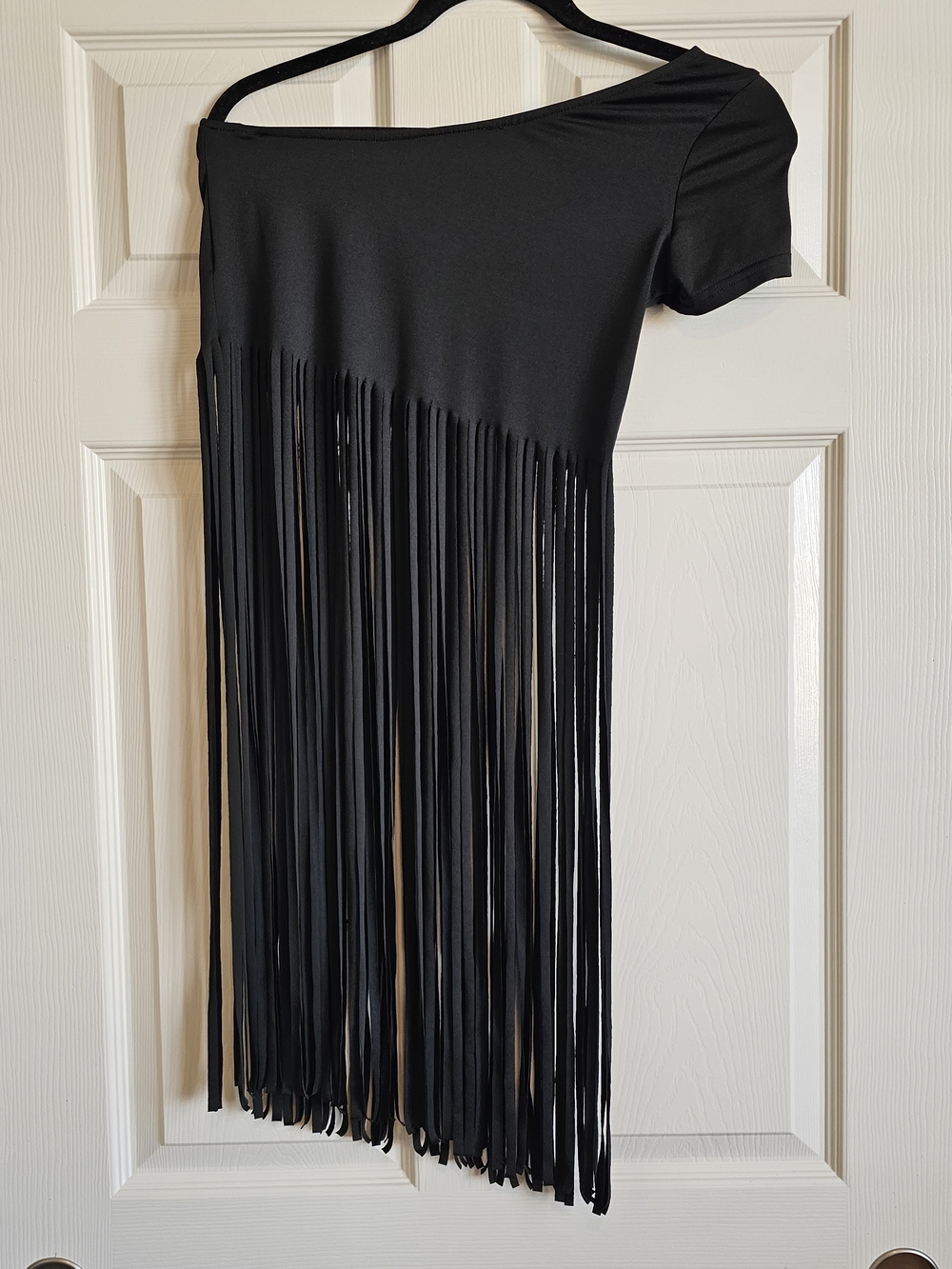 Black One-Shoulder Fringe Crop Top
